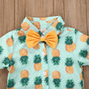 Baby Boy Printed Button Up Collar Rompers with Bow Ties Pineapples Flamingos Dinosaurs