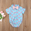 Baby Boy Printed Button Up Collar Rompers with Bow Ties Pineapples Flamingos Dinosaurs