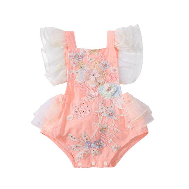 Baby Girl Embroidered Tutu Romper with Beautiful Floral Design