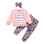 Baby Girl I Got It From My Mama Pink Sweatshirt with Leopard Pants and Matching Bow