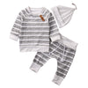 Grey and White Stripe Sweater Pant and Hat Set