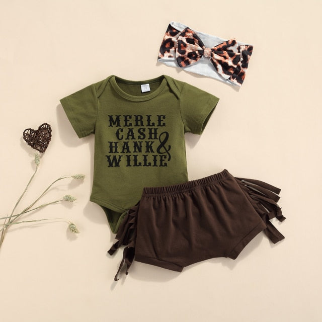 Baby Girl Country Music Outfit Willie Nelson, Merle, Hank with Tassle Bloomer Shorts