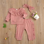 Baby Girl Long Sleeve Ruffle Top and Pants Sweatsuit with Headwrap Bow