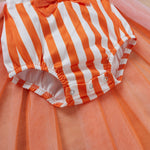 Baby Girl Halloween Pumpkin Romper Outfit Orange and White Stripes Sequin Bow