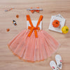 Baby Girl Halloween Pumpkin Romper Outfit Orange and White Stripes Sequin Bow