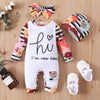 Newborn Baby Girl Long Sleeve Romper Hi I'm New Here Floral Print Coming Home Outfit