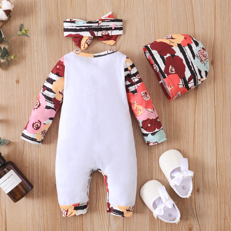 Newborn Baby Girl Long Sleeve Romper Hi I'm New Here Floral Print Coming Home Outfit