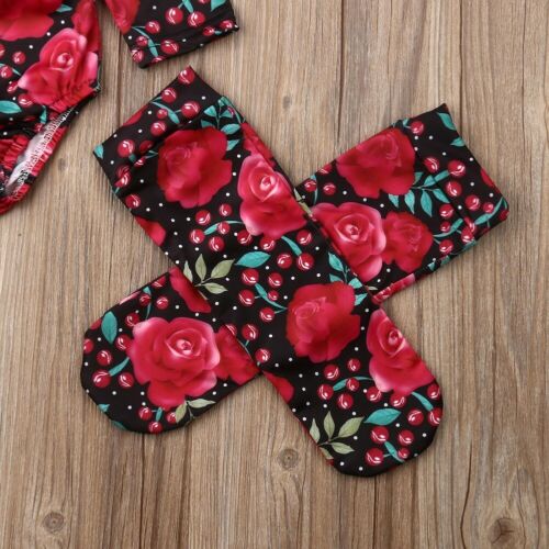 Baby Girl Floral Print Romper Christmas Holiday Red and Black Bow and Knee Socks