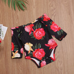 Baby Girl Red and Black Floral Romper Tutu and Headband Set Fall and Winter