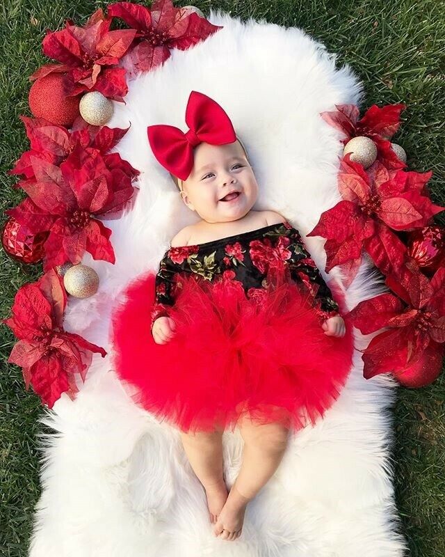 Baby Girl Red and Black Floral Romper Tutu and Headband Set Fall and Winter