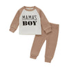 Baby Boy Long Sleeve Thermal Top with Saying Mama's Boy and Matching Pants Nude Color