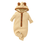 Baby Boy Long Sleeve Pants Hooded Romper Ribbed Jumpsuit Boho Style Cream and Brown