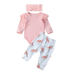 Baby Girl Flamingo Leggings and Pink Long Sleeve Ruffle Romper Set