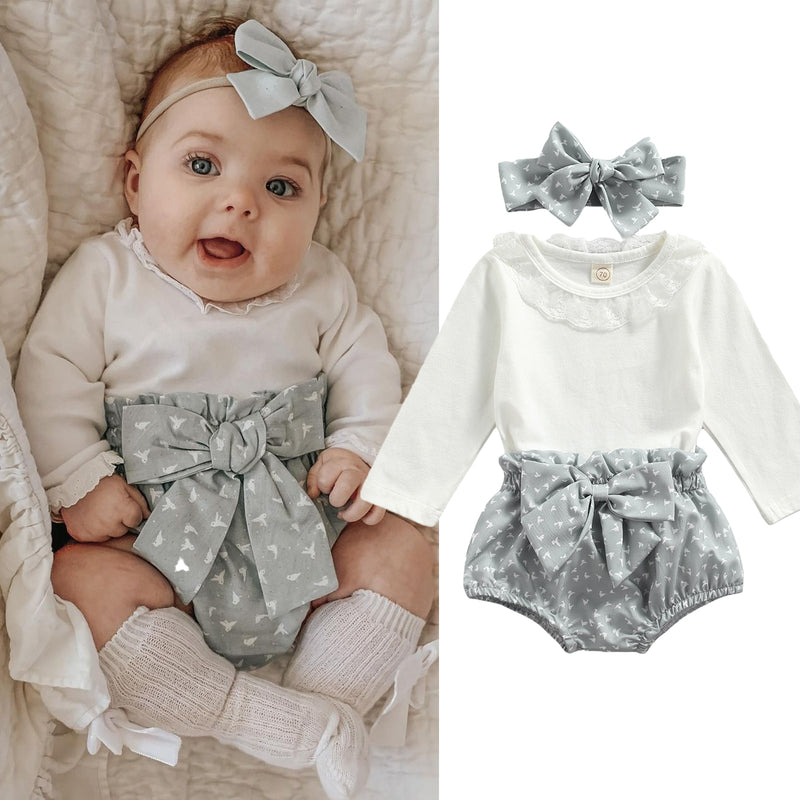 Baby Girl Long Sleeve Lace Romper with Bird Dove Print Bloomers with Big Bow