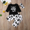 Baby Girl Support Your Local Farmers Outfit with Cow Print Fringe Pants and Matching Bow