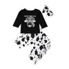 Baby Girl Support Your Local Farmers Outfit with Cow Print Fringe Pants and Matching Bow