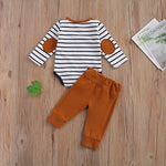Baby Boy Stripe Long Sleeve Romper Black and White with Mustard Rust Detailing and Pants