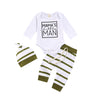 Baby Boy Clothing Set Mama's Little Man Olive Green and White Stripe Onesie Pants Hat Outfit