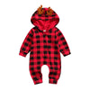 Baby Boy Red and Black Buffalo Plaid Reindeer Hoodie Christmas Holiday Romper Outfit Check Print