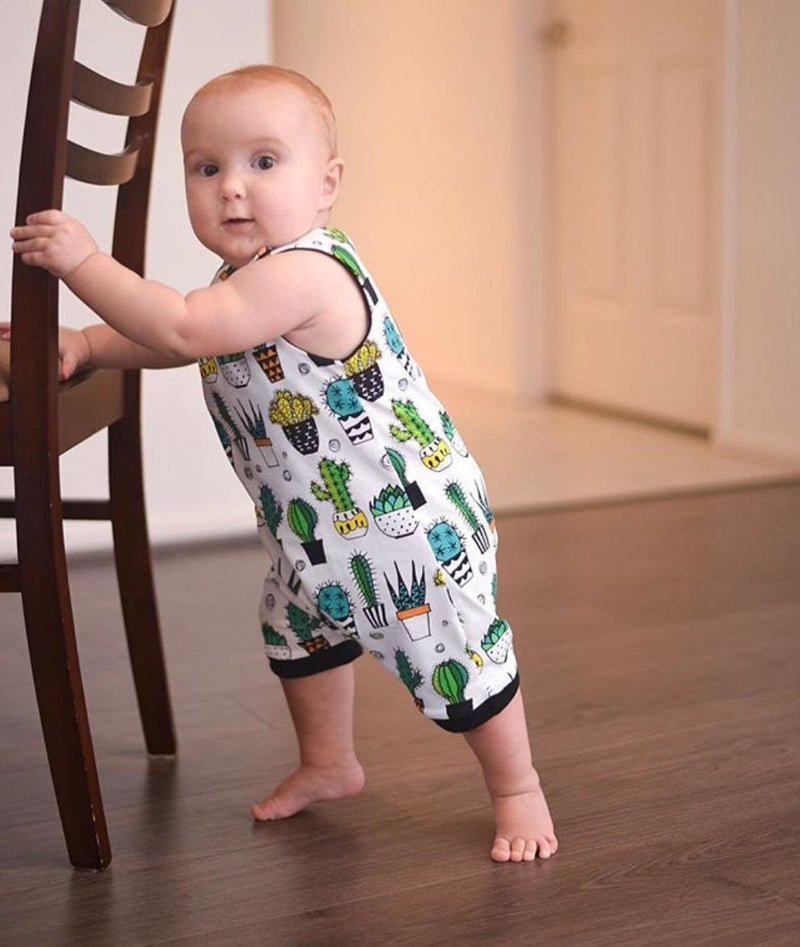 Baby Boy Sleeveless Cactus Print Outfit Succulents Plants Cute Boy Romper First Birthday Theme Idea