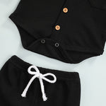 Baby Boy Thermal Hoodie Romper with Pants in Black and Wood Style Buttons Long Sleeve