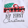 Baby Boy My First Christmas Outfit Buffalo Plaid Christmas Tree Truck Onesie Pants and Hat