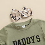 Daddy's Girl Outfit Olive Shirt Flower Ruffle Bloomer Shorts with Matching Headwrap Spring Summer Outfit