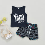 Let's Taco Bout It Baby Boy Outfit Tank and Shorts Set Neon and Black Fiesta Party Clothes