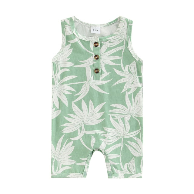 Baby Boy Boho Neutral Printed Sleeveless Romper Palm Trees Waves Spring Summer