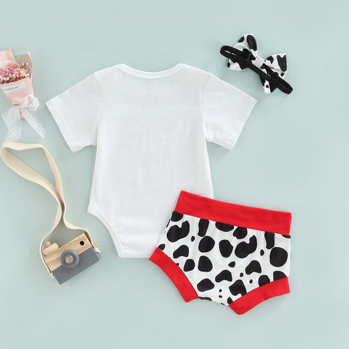 Baby Girl Cow Romper Funny Saying Just a Little Moody Red White and Black Country Outfit