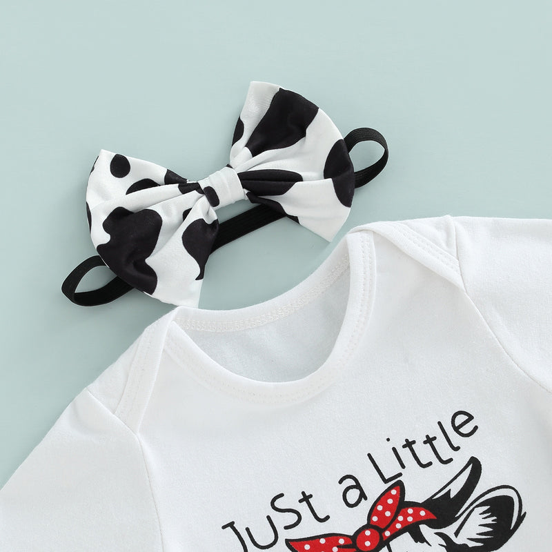 Baby Girl Cow Romper Funny Saying Just a Little Moody Red White and Black Country Outfit