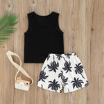 Beach Bum Baby Boy Sleeveless Top and Palm Tree Shorts Black and White