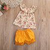Baby Girl Vintage Floral Flutter Sleeve Tank with Mustard Bloomer Shorts