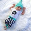 Hi I'm New Here Newborn Coming Home Outfit Unisex Baby Boy Baby Girl Onesie Hat and Pant Set Black and Aqua Blue