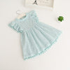 Toddler Girl Lace Dress with Flutter Sleeves and Pom Pom Trim