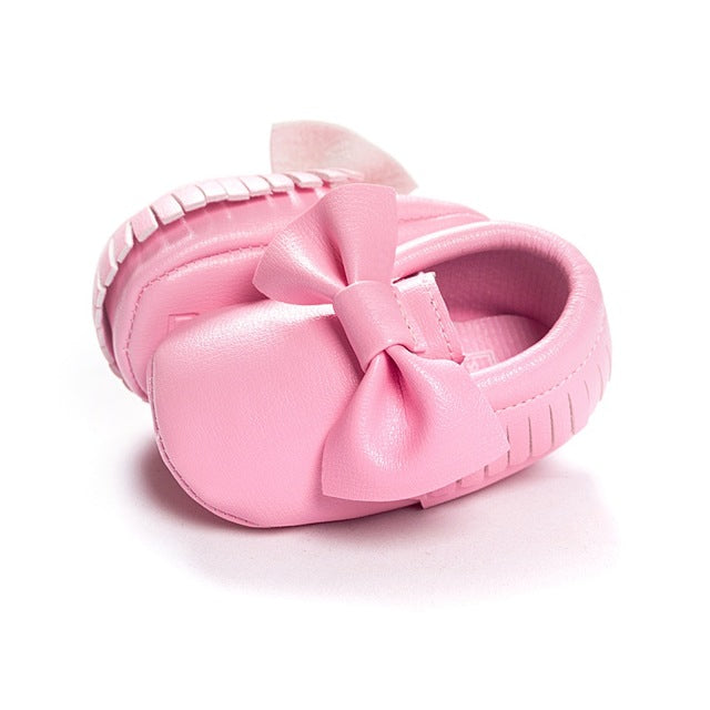 Baby Girl Moccasins with Bows First Walkers Soft Sole Shoes