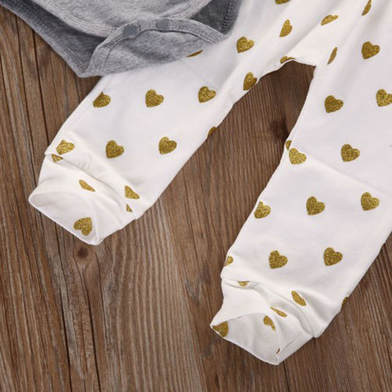 Baby Girl Outfit Winter Fall Leggings Headband Gold Hearts Pants