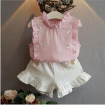 Baby Girl Summer Outfit with Denim Pearl Skirt and Eyelet Top
