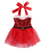Baby Girl Sequin Tutu Santa Dress for Christmas Pictures Red Or Green