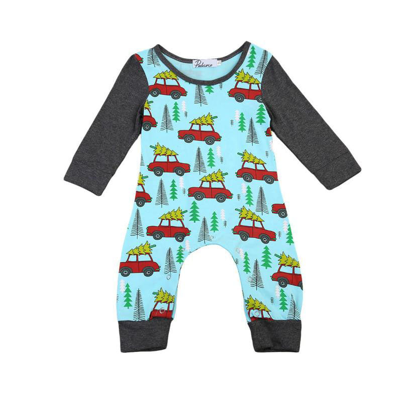 Baby Boy Romper with Car and Christmas Tree Long Sleeve