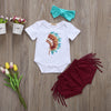 Newborn Toddler Infant Baby Girls Feather Tassels Outfits Short Sleeve Romper Shorts Headband Tribal Style