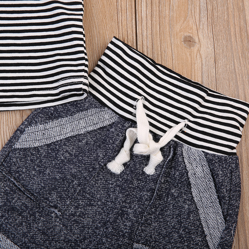 Baby Boys Summer outfit Black and White Stripe Toddler Boys Tanks Top and Jogging Shorts 2pcs
