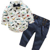 Baby Boy Dinosaur Collard Shirt with Bow Tie Pants with Suspenders