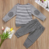Baby Boy Gray and White Stripe Set with Wood Buttons Long Sleeve