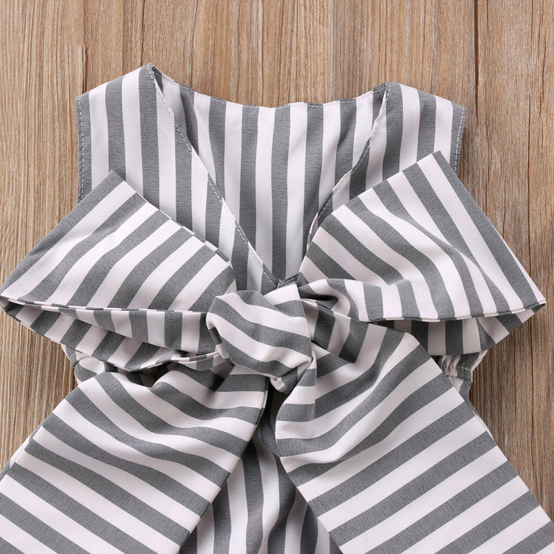 Baby Girls Bow Stripe Jumpsuit Pretty Ruffle Sleeveless Romper Summer Cotton Clothes Outfits 0-2T