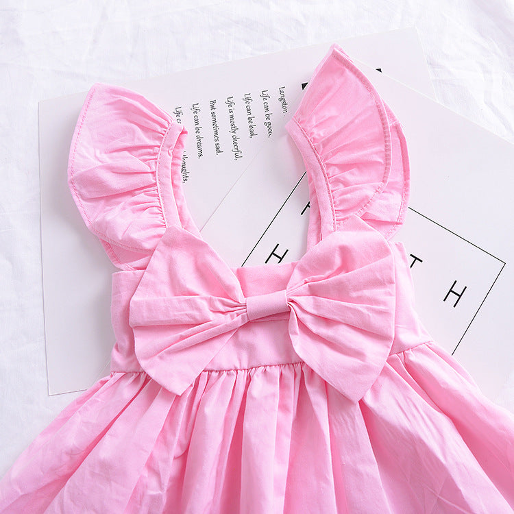 Baby Girl Dress Summer Girls Puff Sleeve Yellow Pink Bow Dress Boho