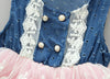 Child Kids Girls Casual Lace Dress Denim Splice Layered Tulle Vest Party Dress Pageant Cowgirl Barn Party