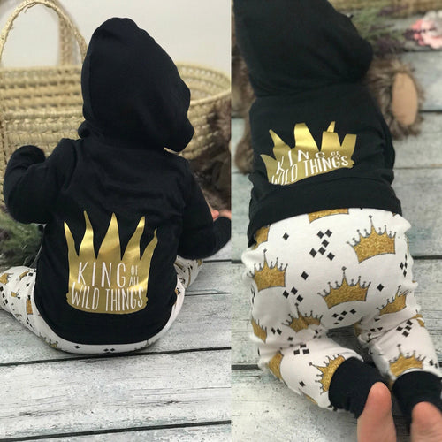 Baby Boy King of the Wild Things Outfit Crown Letter Tops Hoodie Pants Outfits 2Pcs Set Clothes Ropa de Bebe
