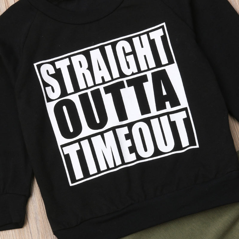 Baby Toddler Boy Straight Outta Timeout Sweatershirt and Pant Set Black and Olive