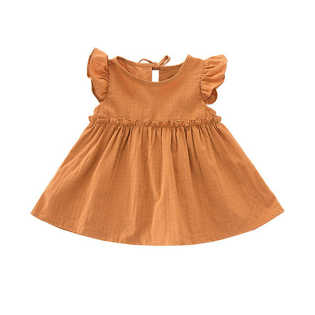 Ruffle Sleeve Girls Summer Dress for Girls Tops Linen Boho Baby Girls Dress Autumn Fall Outfit